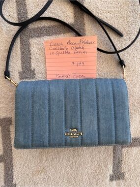 🔥💙Coach Anna Foldover Crossbody Clutch in Quilted Denim - Blue 💙🔥